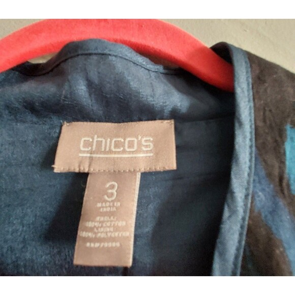 Women Blue & Black Abstract Print Jacket  Open Front, 3/4 Sleeve, Lightweight XL - Picture 3 of 11